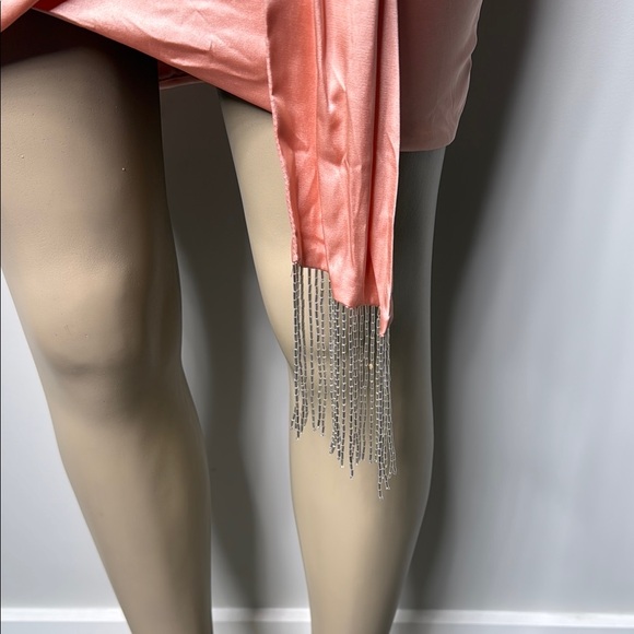 Oh Polly Satin Halter Mini Dress in Peach - Picture 2 of 8